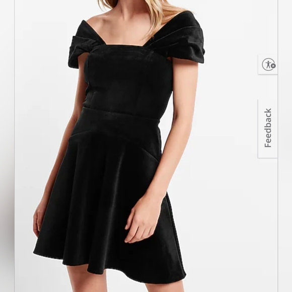 Express Velvet Off The Shoulder Mini Fit And Flare Dress - Picture 2 of 7